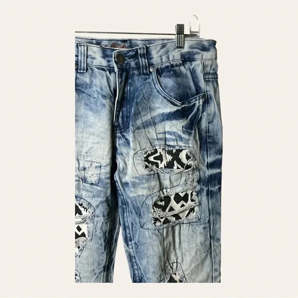 0801. Men’s DENIM & RIVETS DENIM JEANS PATCHWORK DISTRESSING SIZE 30 - Picture 2 of 8